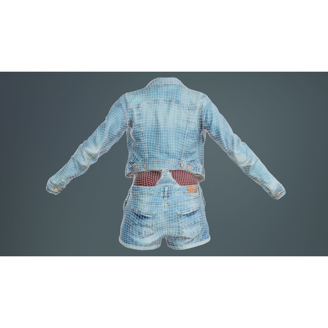 Jeans Ensemble 3D Model – Low Poly Denim Jumpsuit, FBX, OBJ - View 12