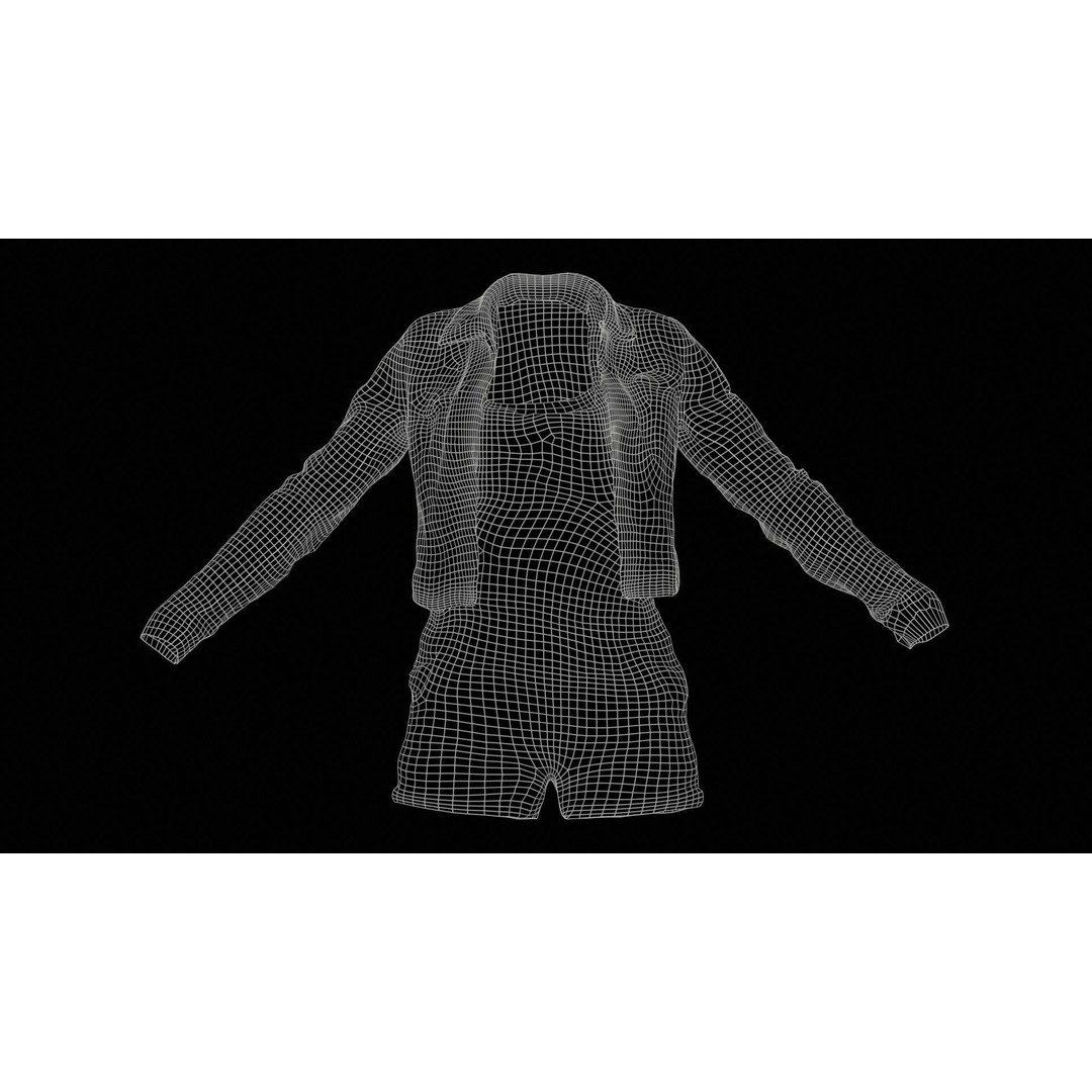 Jeans Ensemble 3D Model – Low Poly Denim Jumpsuit, FBX, OBJ - View 13