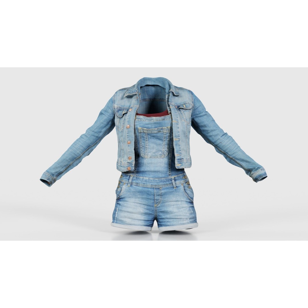 Jeans Ensemble 3D Model – Low Poly Denim Jumpsuit, FBX, OBJ - View 17
