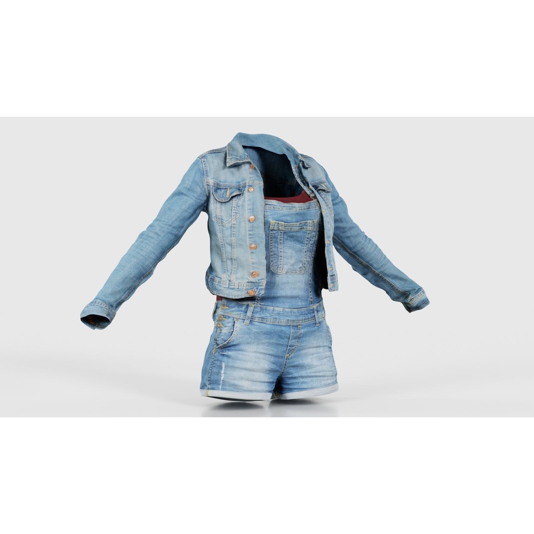 Jeans Ensemble 3D Model – Low Poly Denim Jumpsuit, FBX, OBJ - View 18
