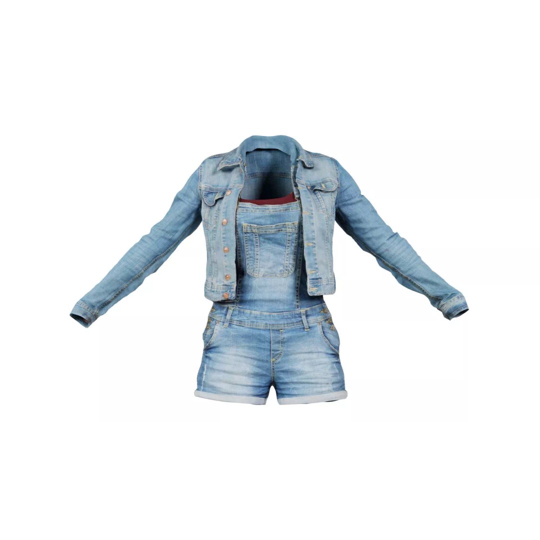 Jeans Ensemble 3D Model – Low Poly Denim Jumpsuit, FBX, OBJ - View 2