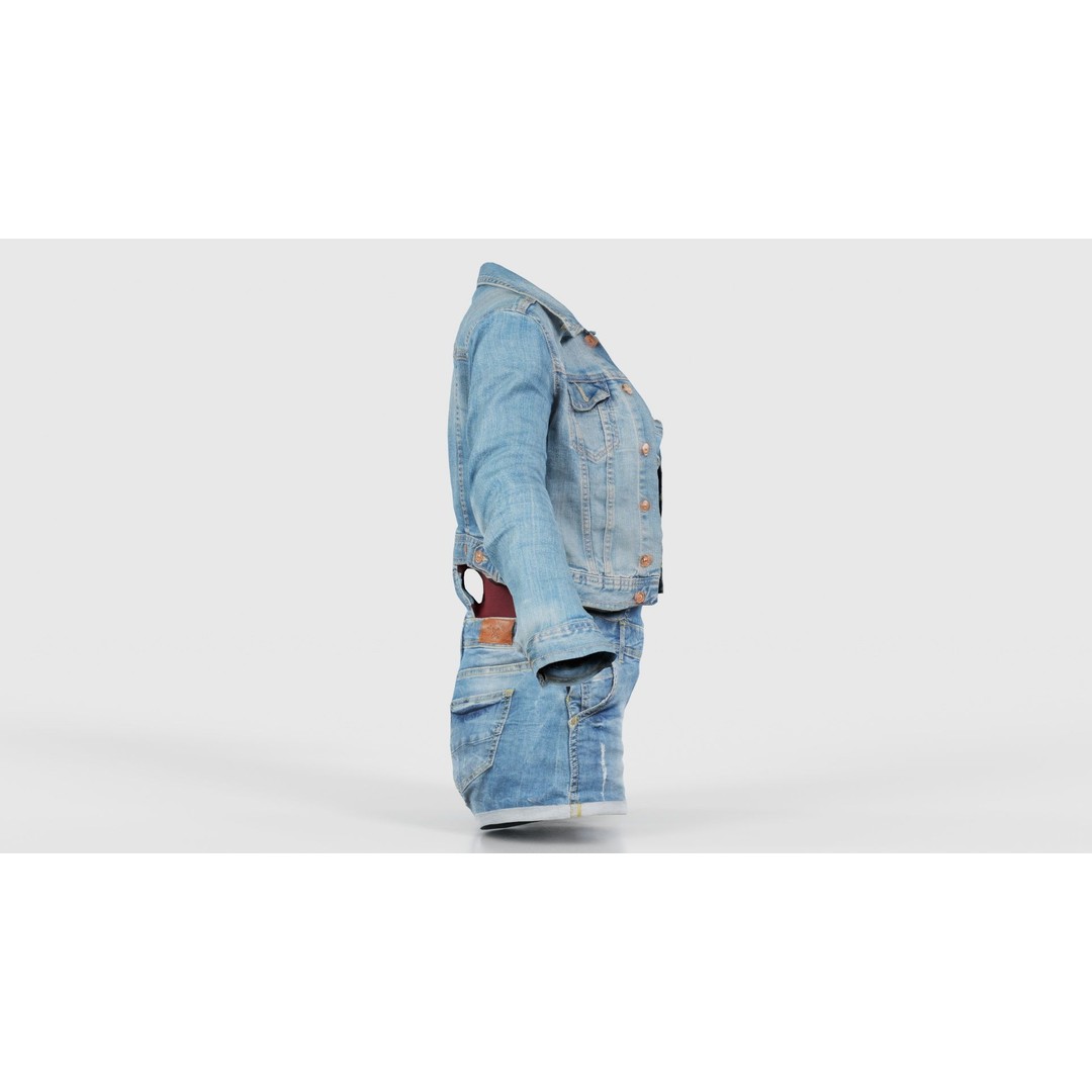 Jeans Ensemble 3D Model – Low Poly Denim Jumpsuit, FBX, OBJ - View 20