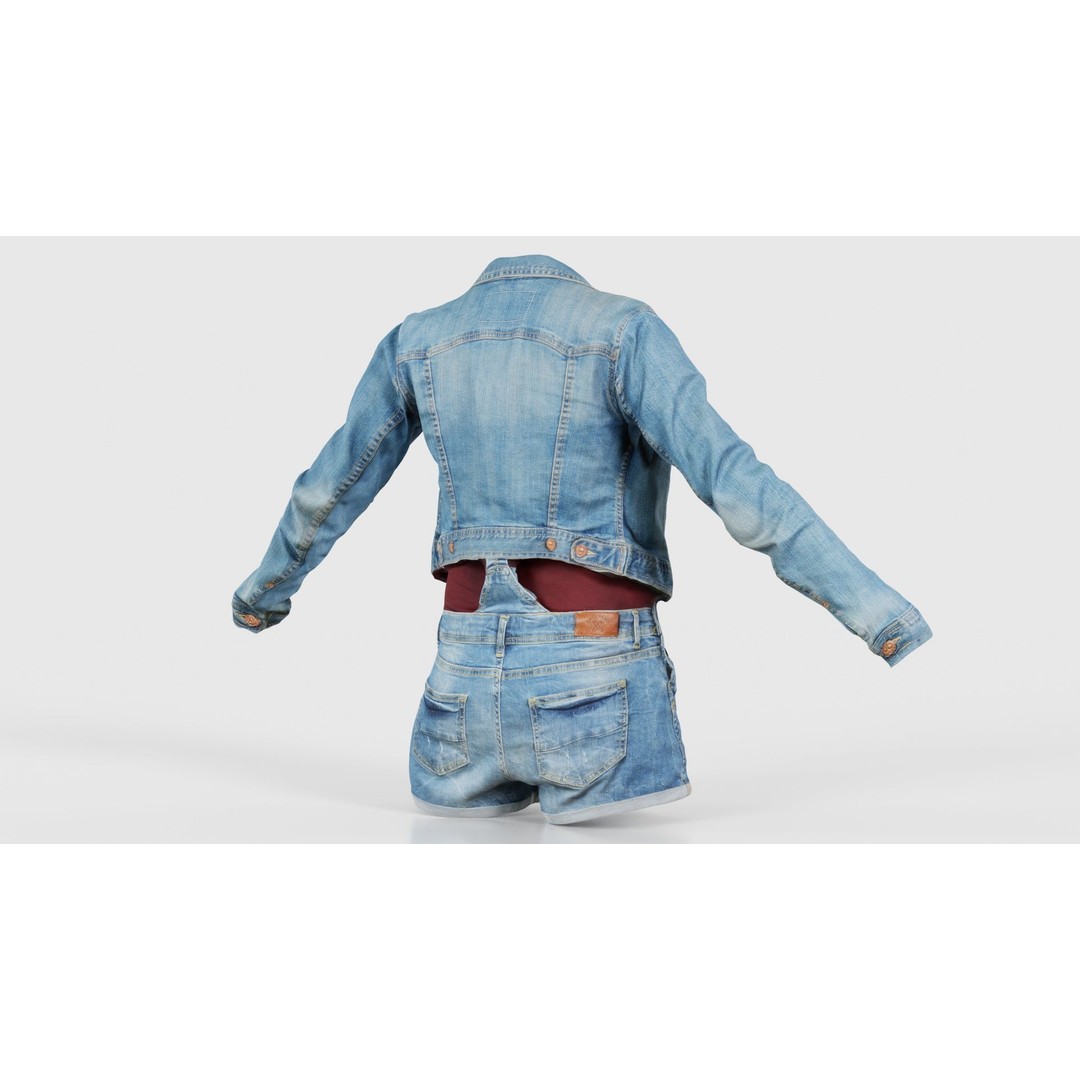 Jeans Ensemble 3D Model – Low Poly Denim Jumpsuit, FBX, OBJ - View 22