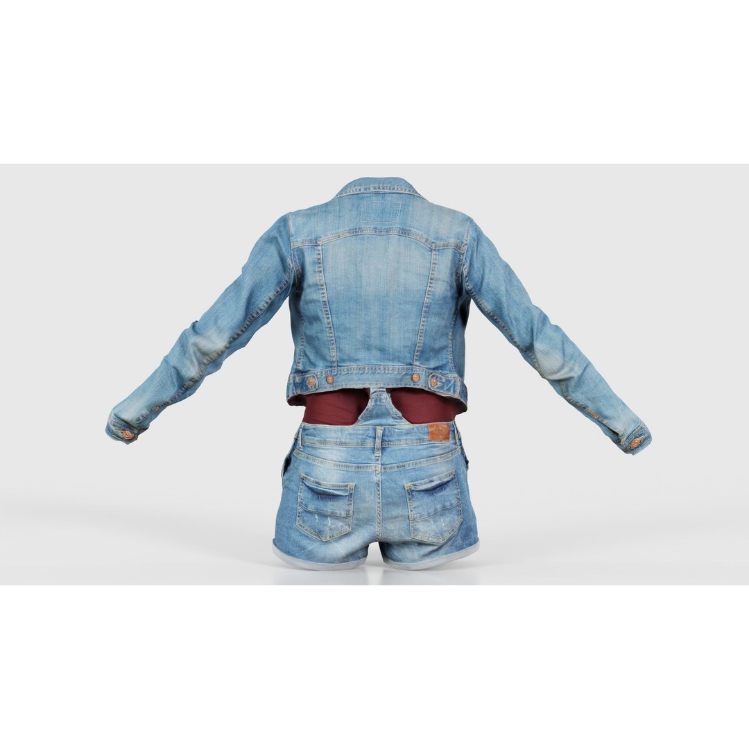 Jeans Ensemble 3D Model – Low Poly Denim Jumpsuit, FBX, OBJ - View 23