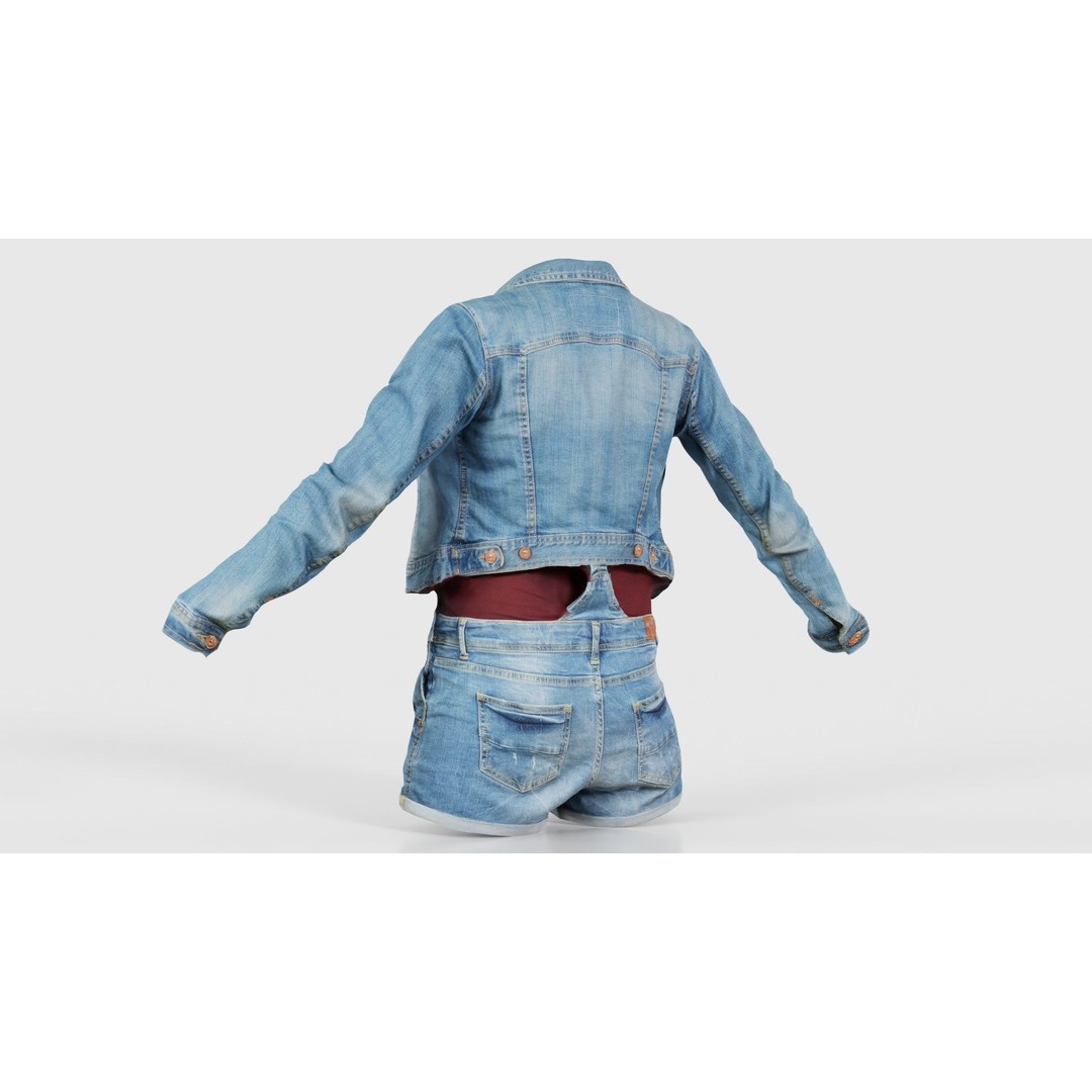Jeans Ensemble 3D Model – Low Poly Denim Jumpsuit, FBX, OBJ - View 24