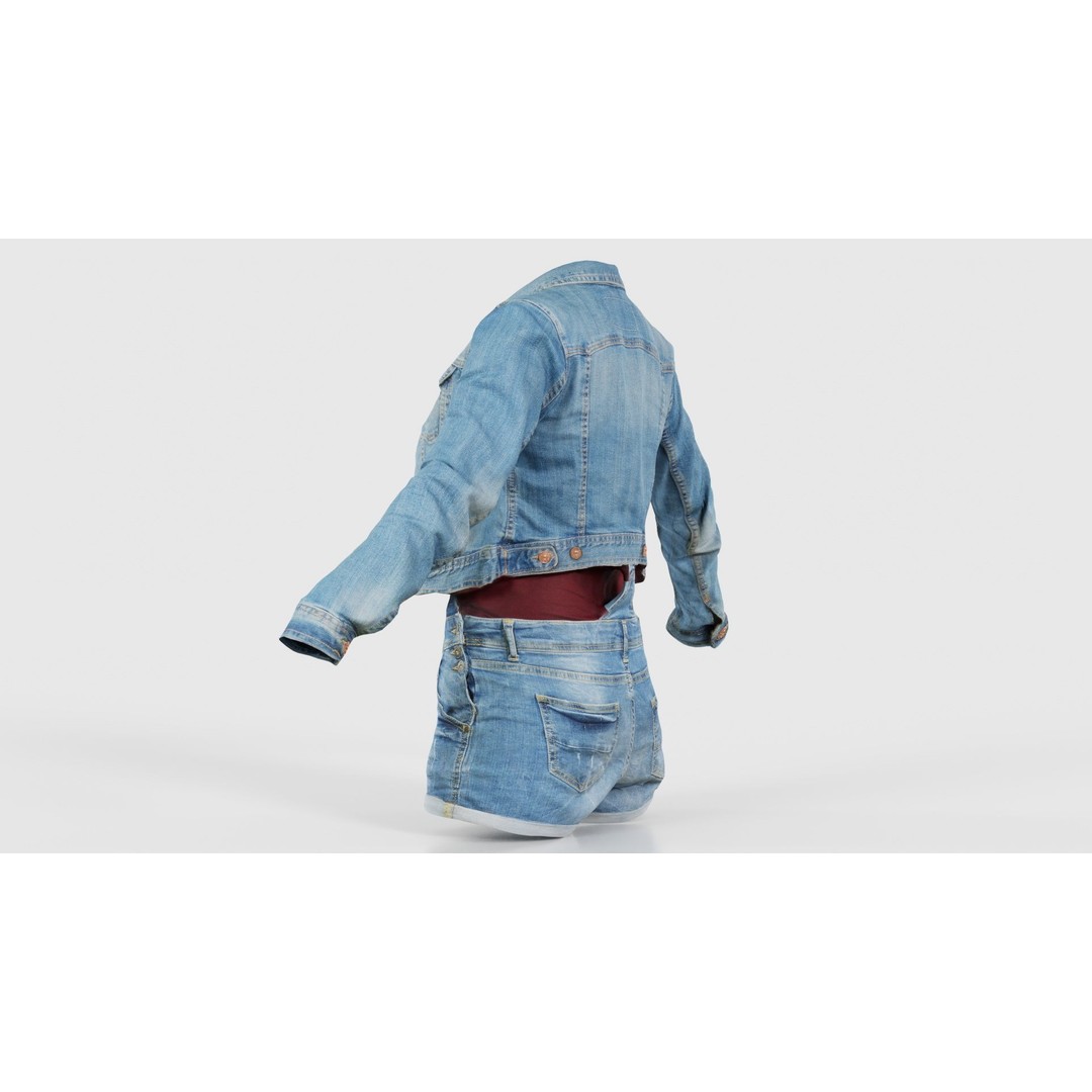 Jeans Ensemble 3D Model – Low Poly Denim Jumpsuit, FBX, OBJ - View 25