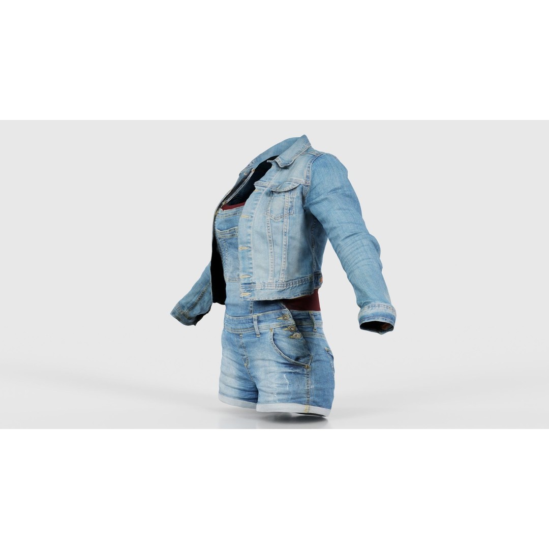 Jeans Ensemble 3D Model – Low Poly Denim Jumpsuit, FBX, OBJ - View 27