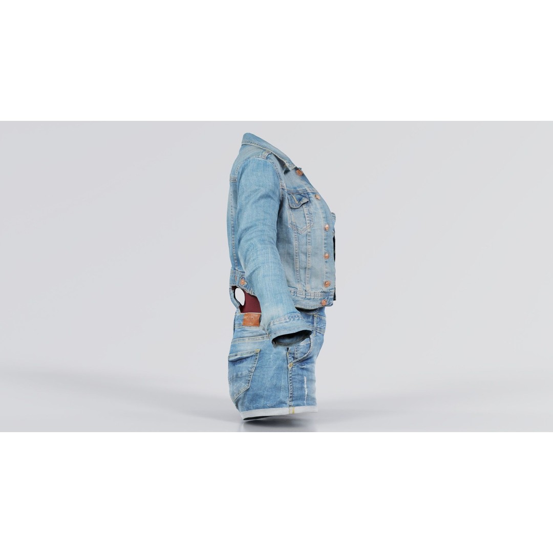 Jeans Ensemble 3D Model – Low Poly Denim Jumpsuit, FBX, OBJ - View 3