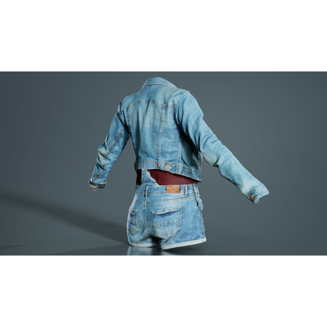 Jeans Ensemble 3D Model – Low Poly Denim Jumpsuit, FBX, OBJ - View 4