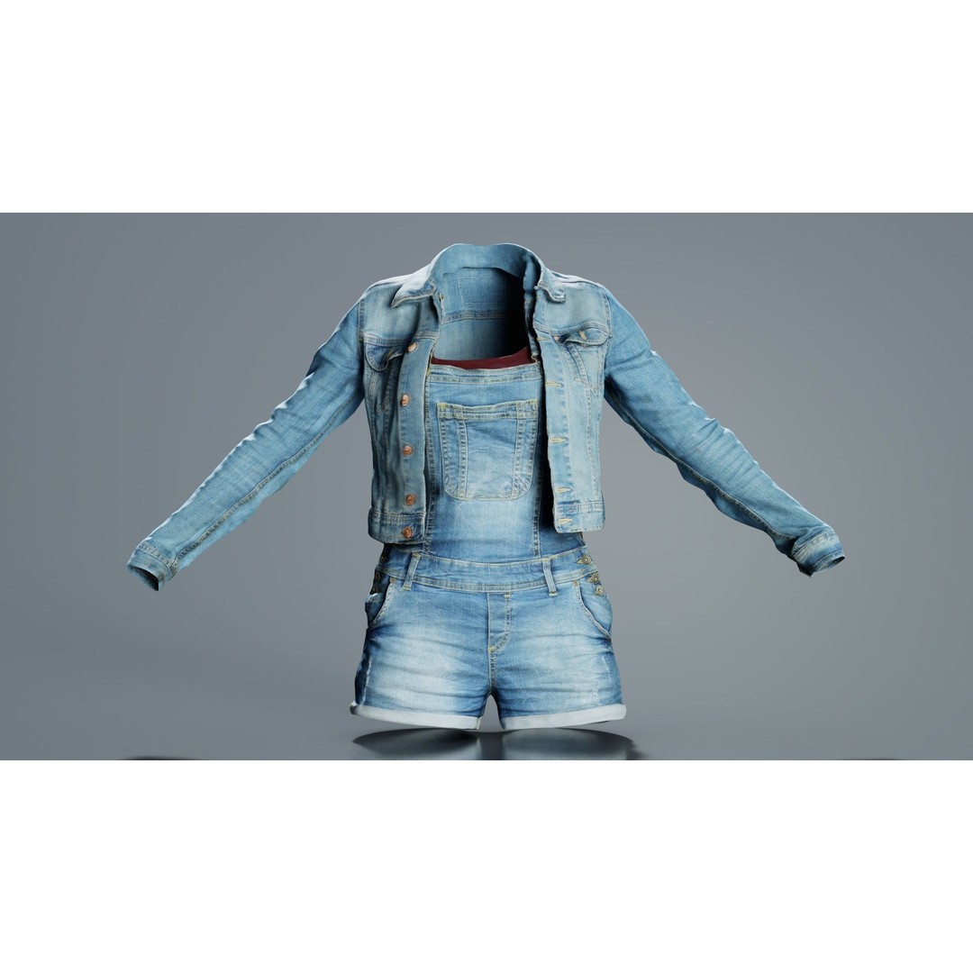 Jeans Ensemble 3D Model – Low Poly Denim Jumpsuit, FBX, OBJ - View 5