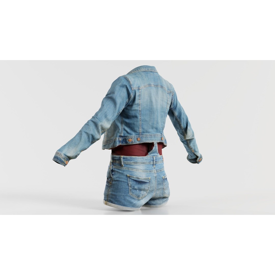 Jeans Ensemble 3D Model – Low Poly Denim Jumpsuit, FBX, OBJ - View 6