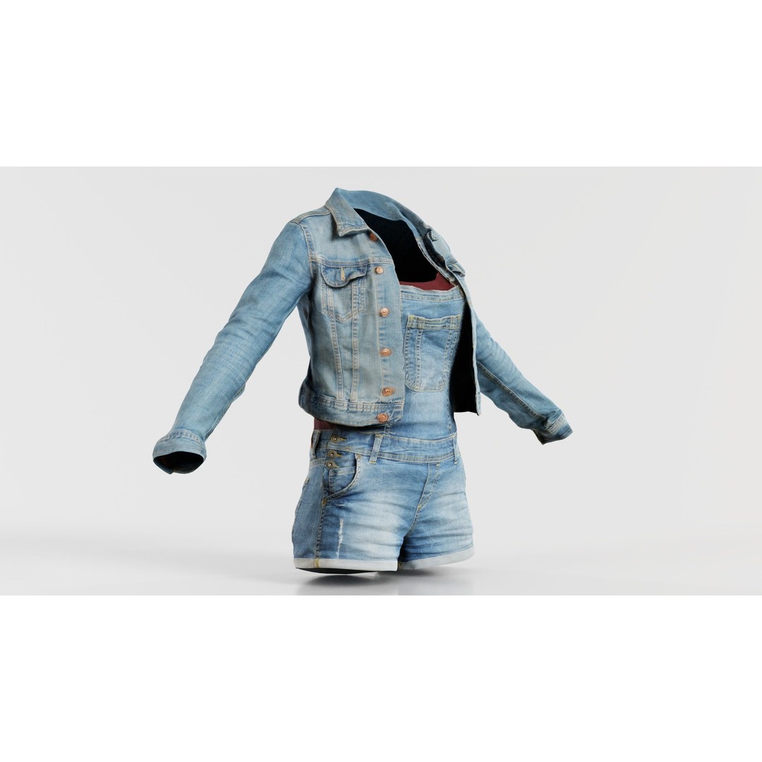 Jeans Ensemble 3D Model – Low Poly Denim Jumpsuit, FBX, OBJ - View 7