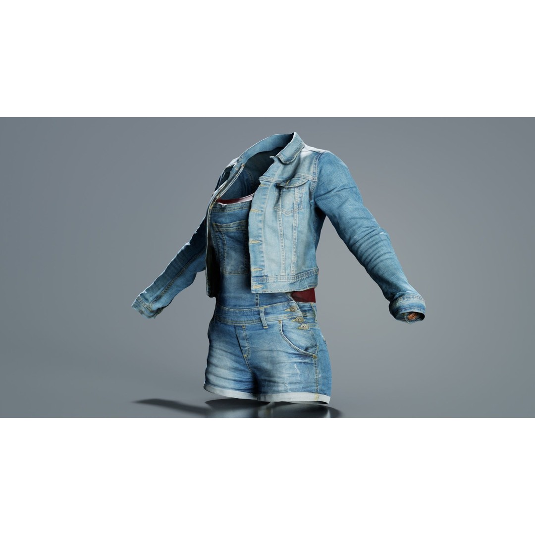 Jeans Ensemble 3D Model – Low Poly Denim Jumpsuit, FBX, OBJ - View 8