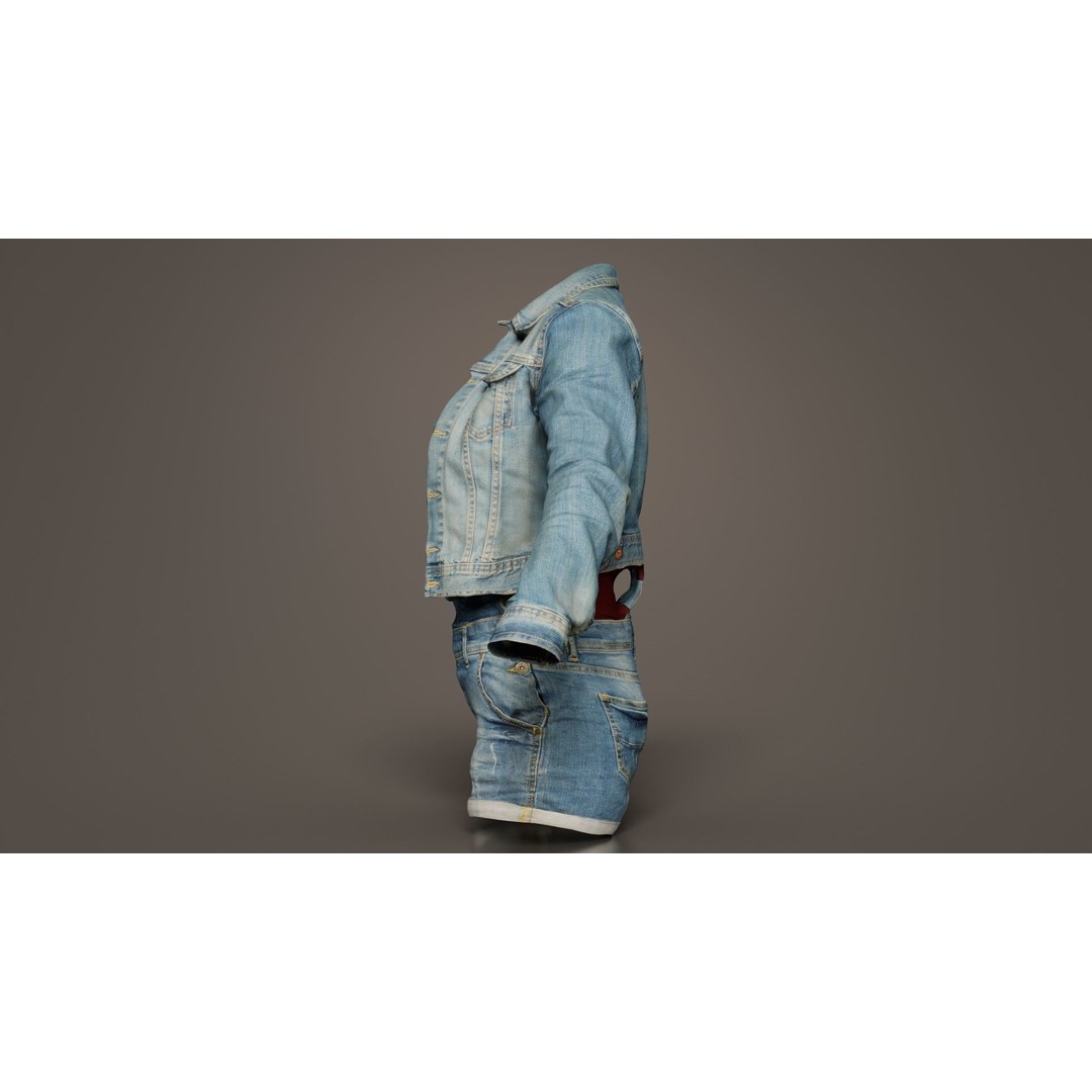 Jeans Ensemble 3D Model – Low Poly Denim Jumpsuit, FBX, OBJ - View 9