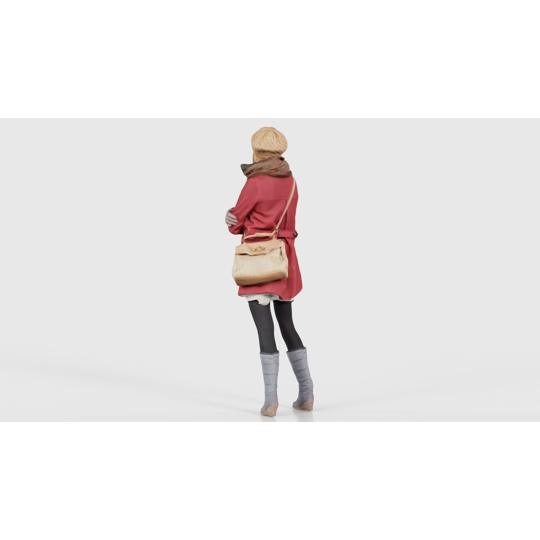 Woman 3D Model – Low Poly Character in Winter Clothes, FBX, Blender - View 24