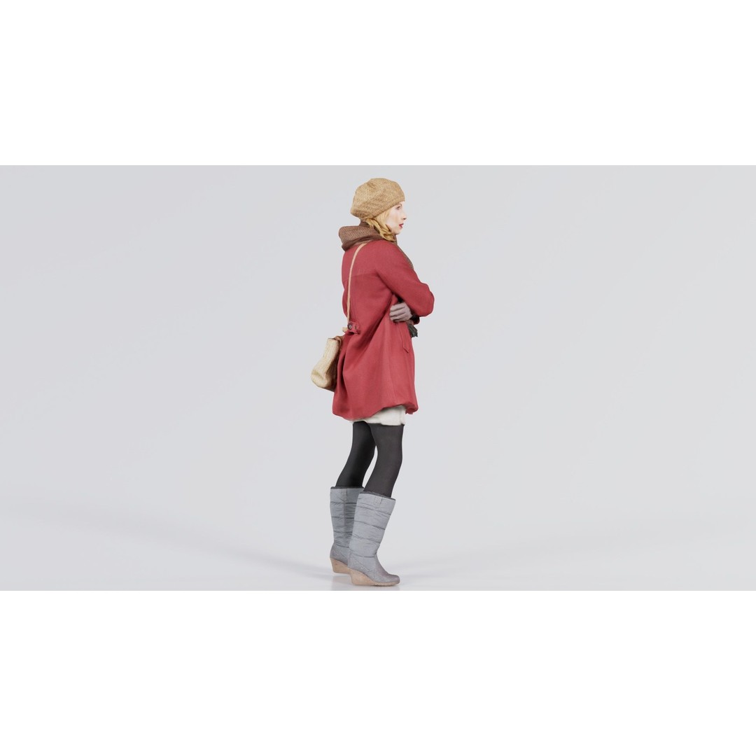 Woman 3D Model – Low Poly Character in Winter Clothes, FBX, Blender - View 3