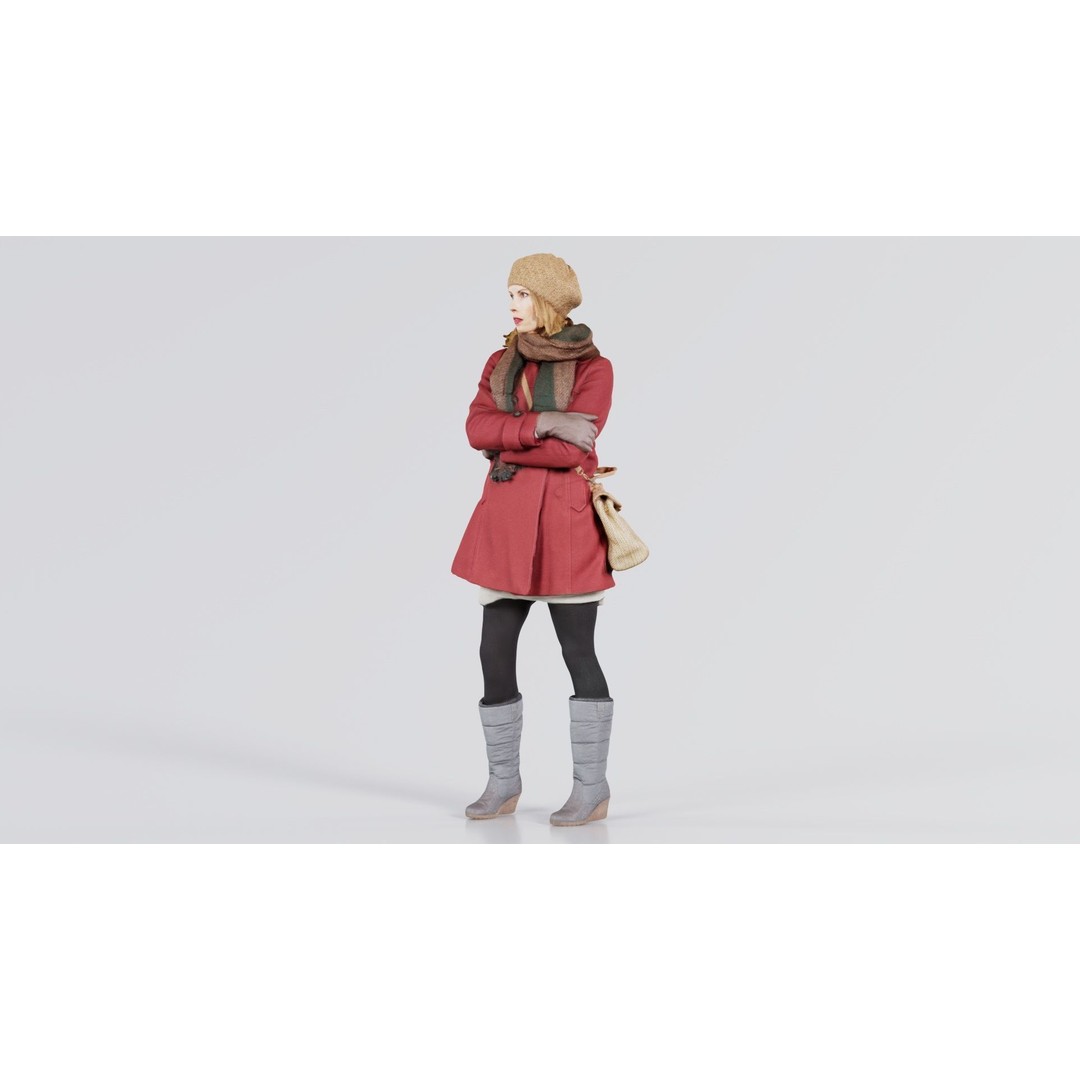 Woman 3D Model – Low Poly Character in Winter Clothes, FBX, Blender - View 4