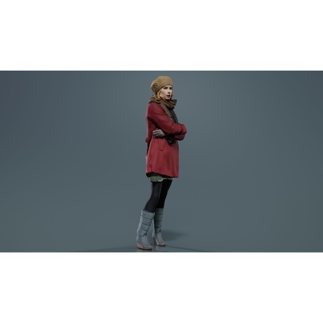 Woman 3D Model – Low Poly Character in Winter Clothes, FBX, Blender - View 5
