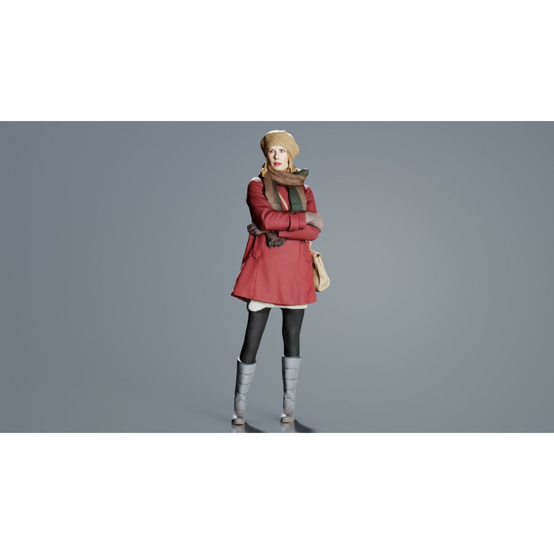Woman 3D Model – Low Poly Character in Winter Clothes, FBX, Blender - View 8