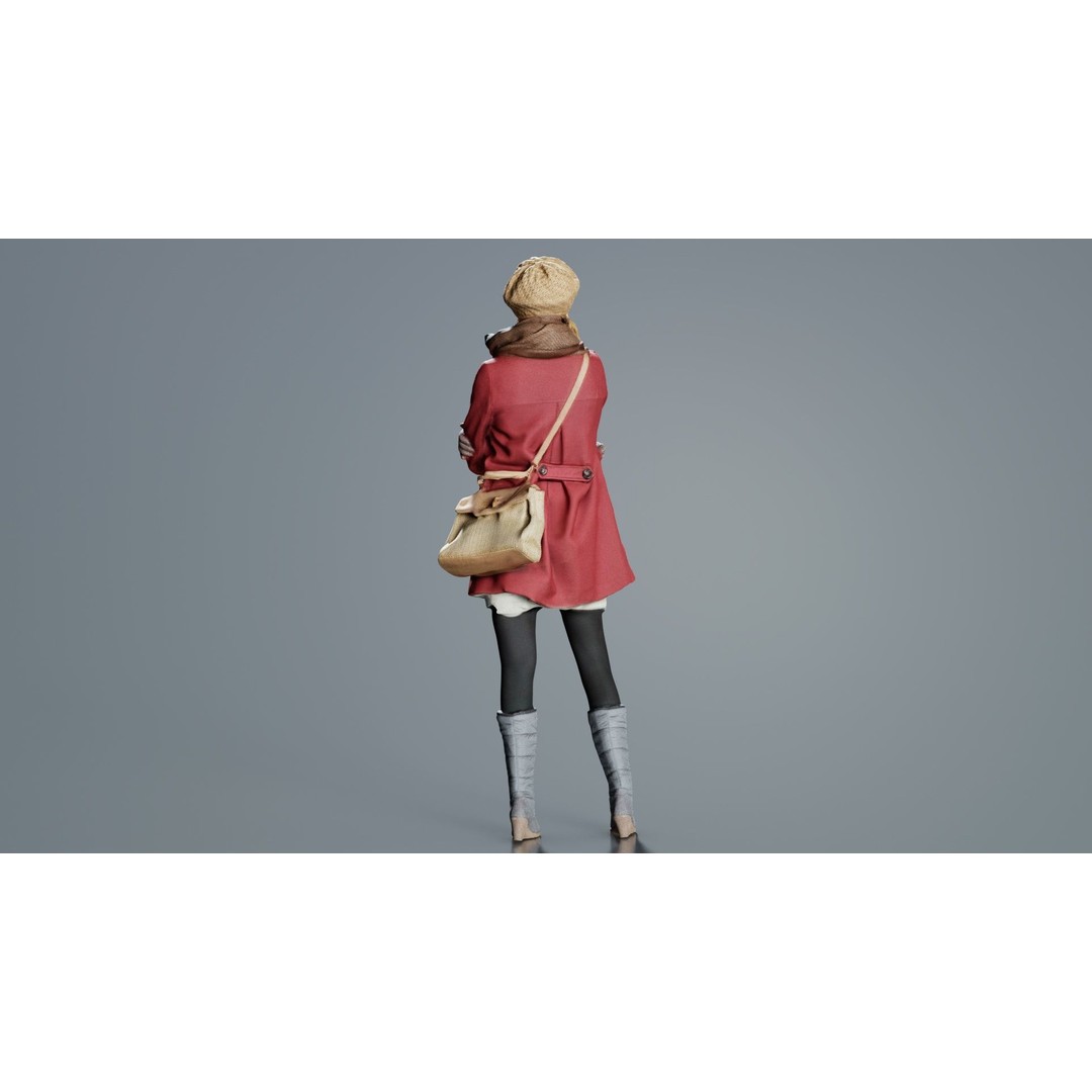 Woman 3D Model – Low Poly Character in Winter Clothes, FBX, Blender - View 9