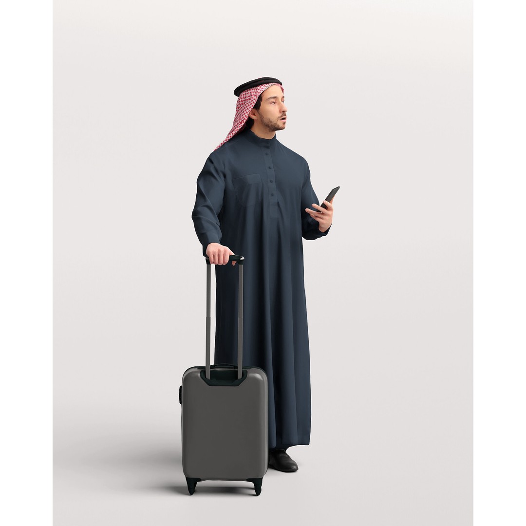 Arab Man 3D Model – Realistic Character with Suitcase, FBX