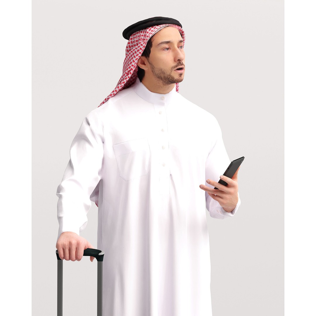 Arab Man 3D Model – Realistic Character with Suitcase, FBX - View 10