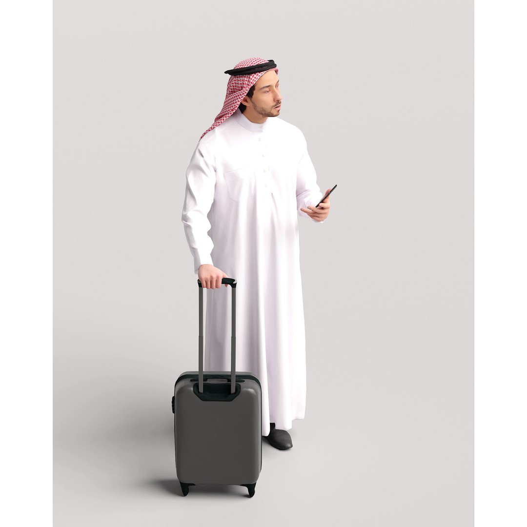 Arab Man 3D Model – Realistic Character with Suitcase, FBX - View 12