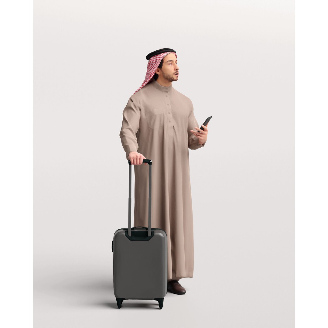 Arab Man 3D Model – Realistic Character with Suitcase, FBX - View 13
