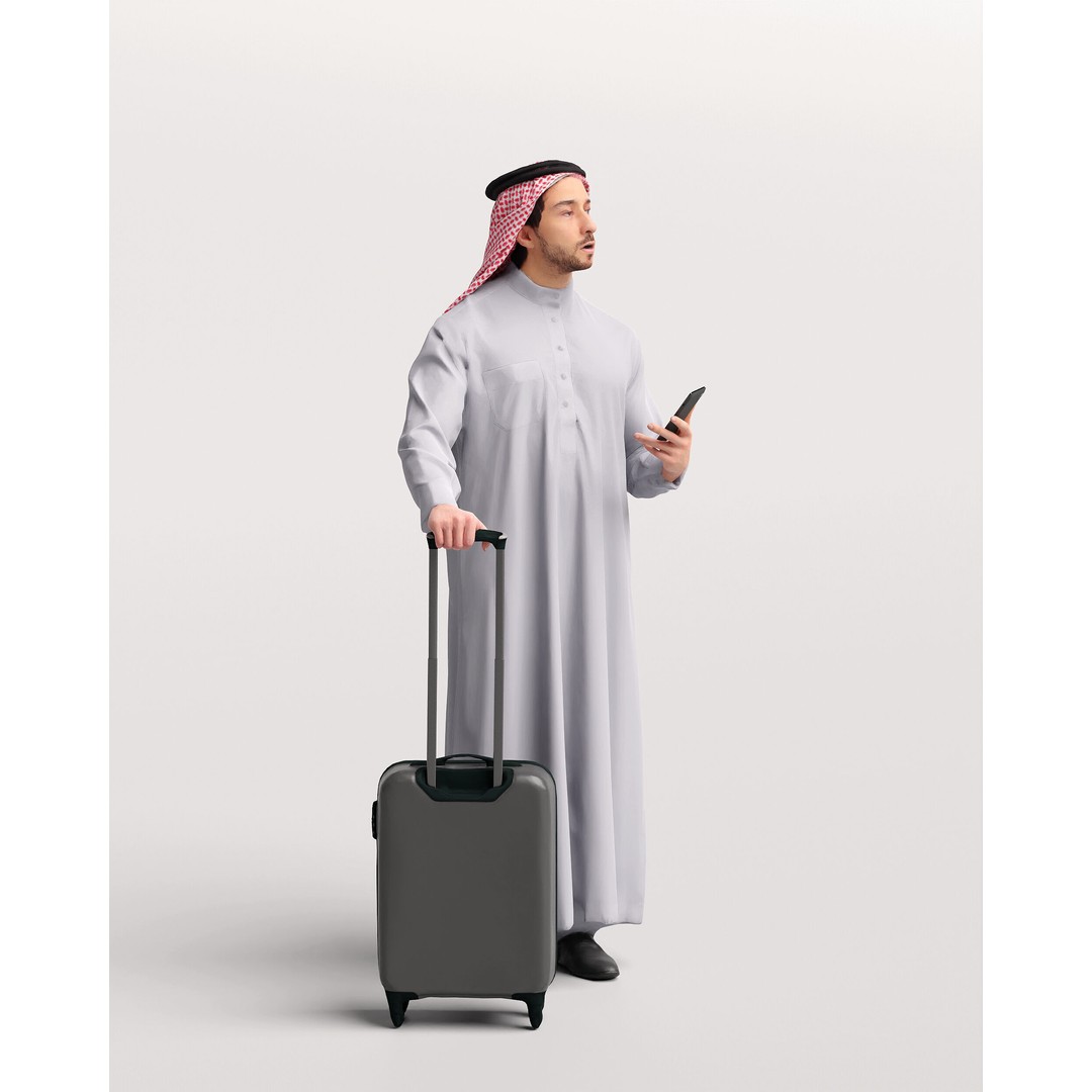 Arab Man 3D Model – Realistic Character with Suitcase, FBX - View 14