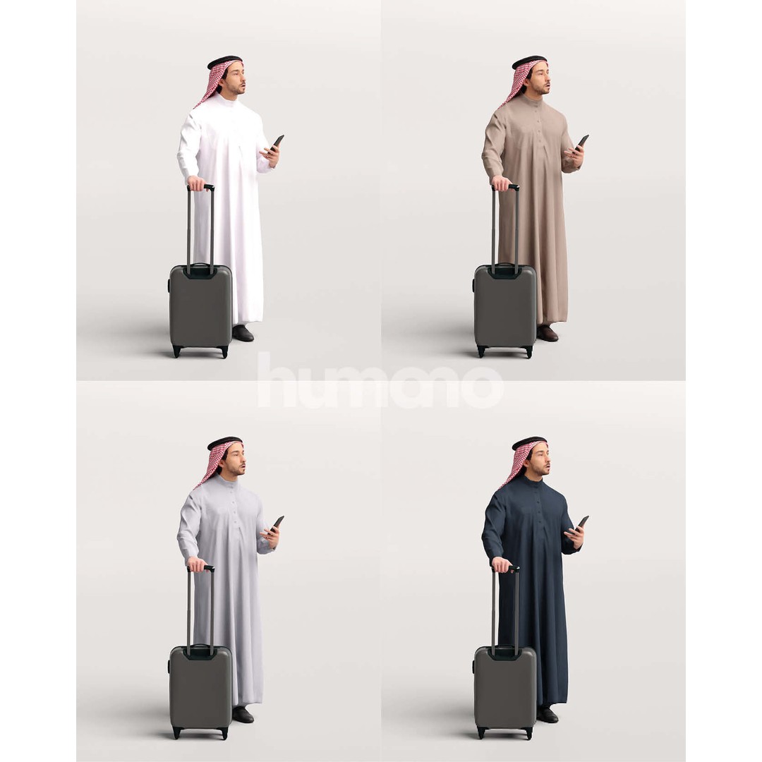 Arab Man 3D Model – Realistic Character with Suitcase, FBX - View 3