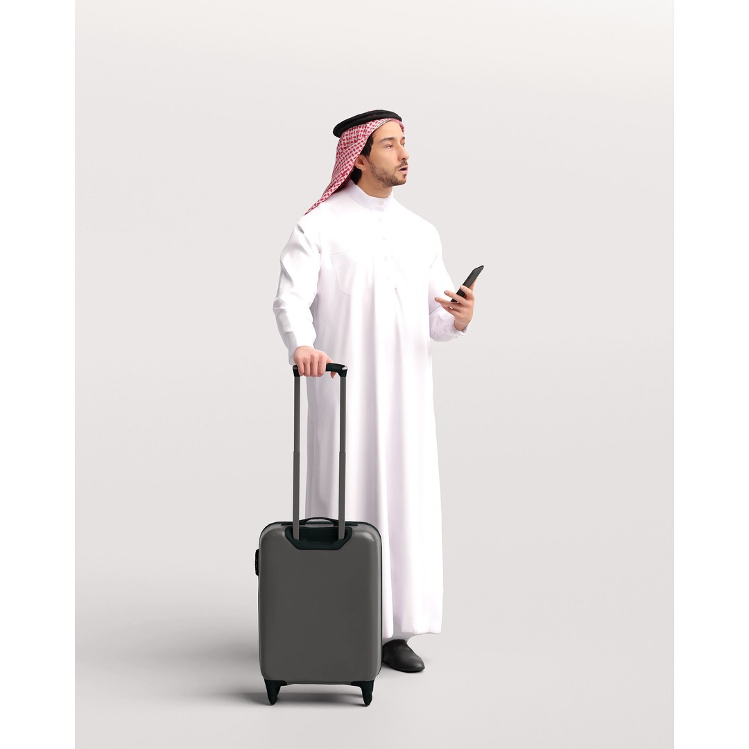 Arab Man 3D Model – Realistic Character with Suitcase, FBX - View 5