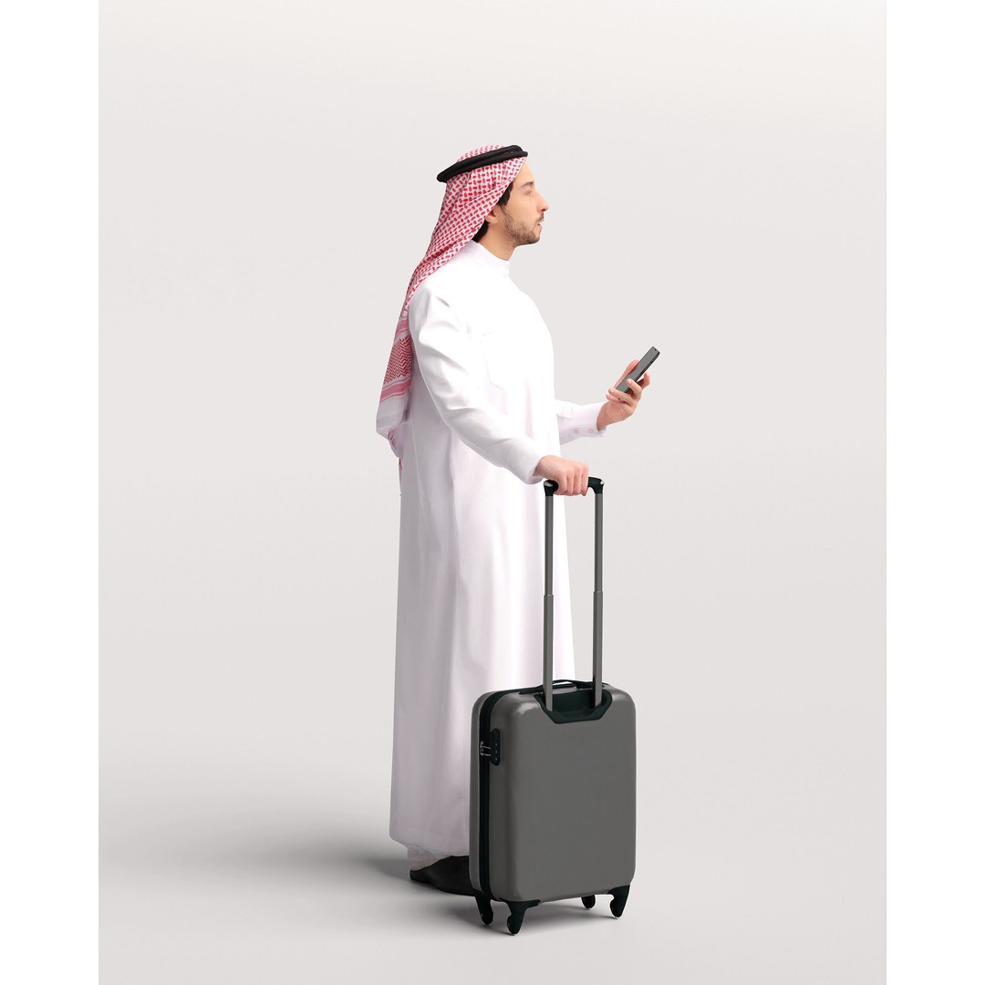 Arab Man 3D Model – Realistic Character with Suitcase, FBX - View 6