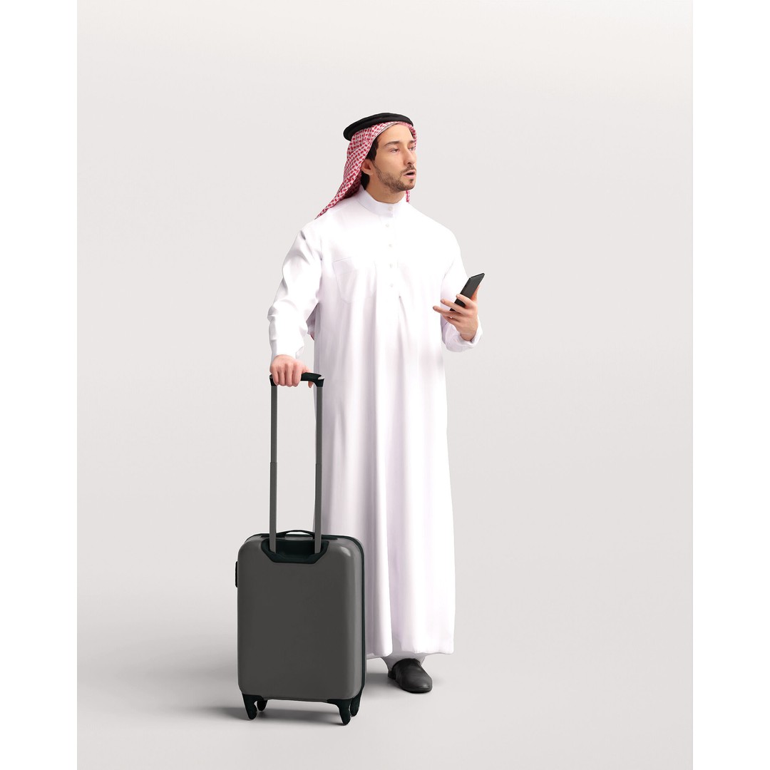 Arab Man 3D Model – Realistic Character with Suitcase, FBX - View 7