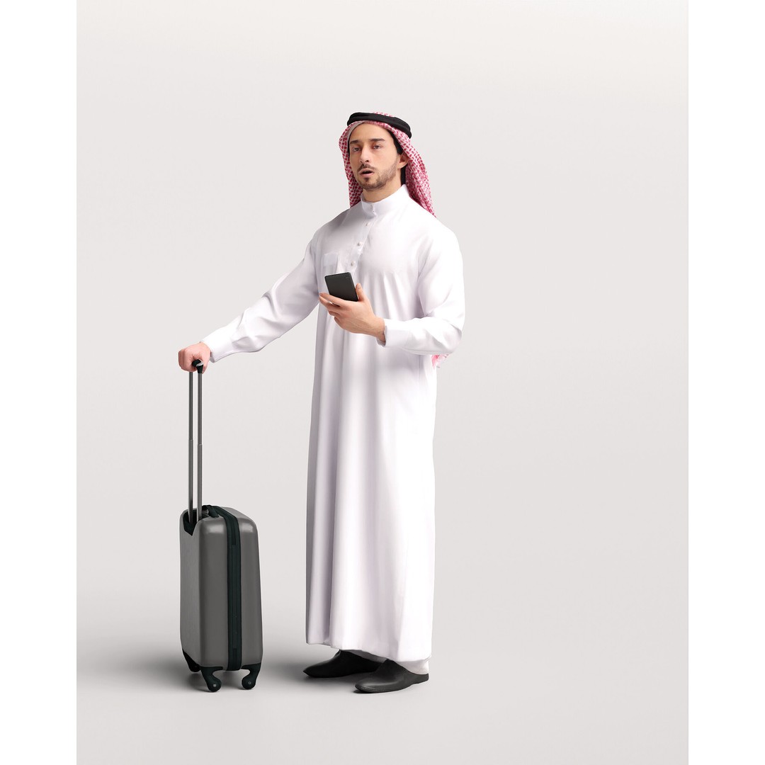 Arab Man 3D Model – Realistic Character with Suitcase, FBX - View 9