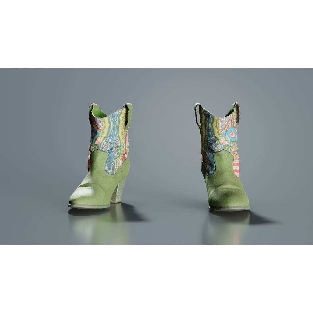 Green Flower Boot 3D Model – Low Poly Footwear, FBX & Blender - View 10