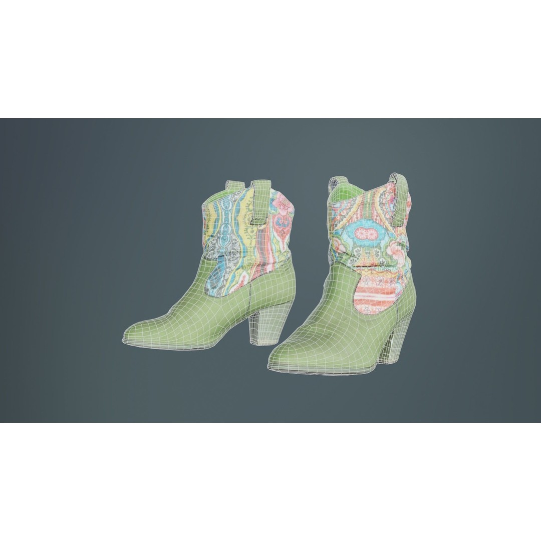 Green Flower Boot 3D Model – Low Poly Footwear, FBX & Blender - View 11