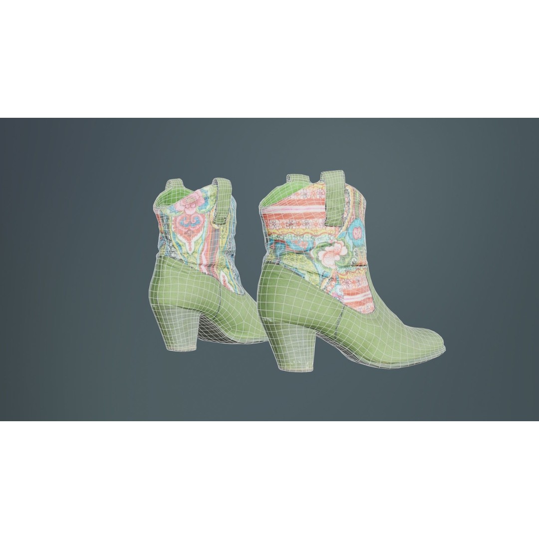 Green Flower Boot 3D Model – Low Poly Footwear, FBX & Blender - View 12