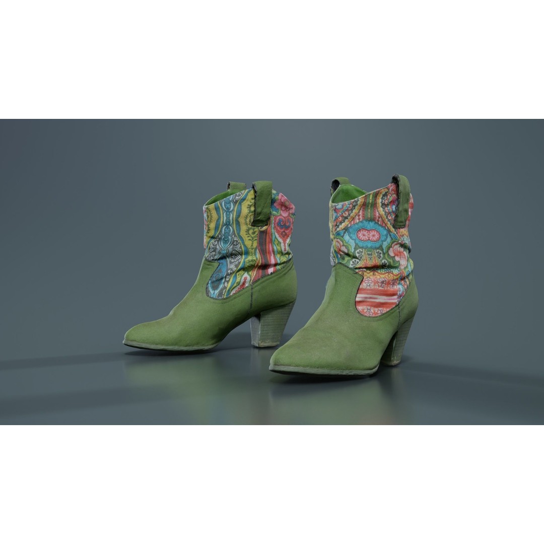 Green Flower Boot 3D Model – Low Poly Footwear, FBX & Blender - View 4
