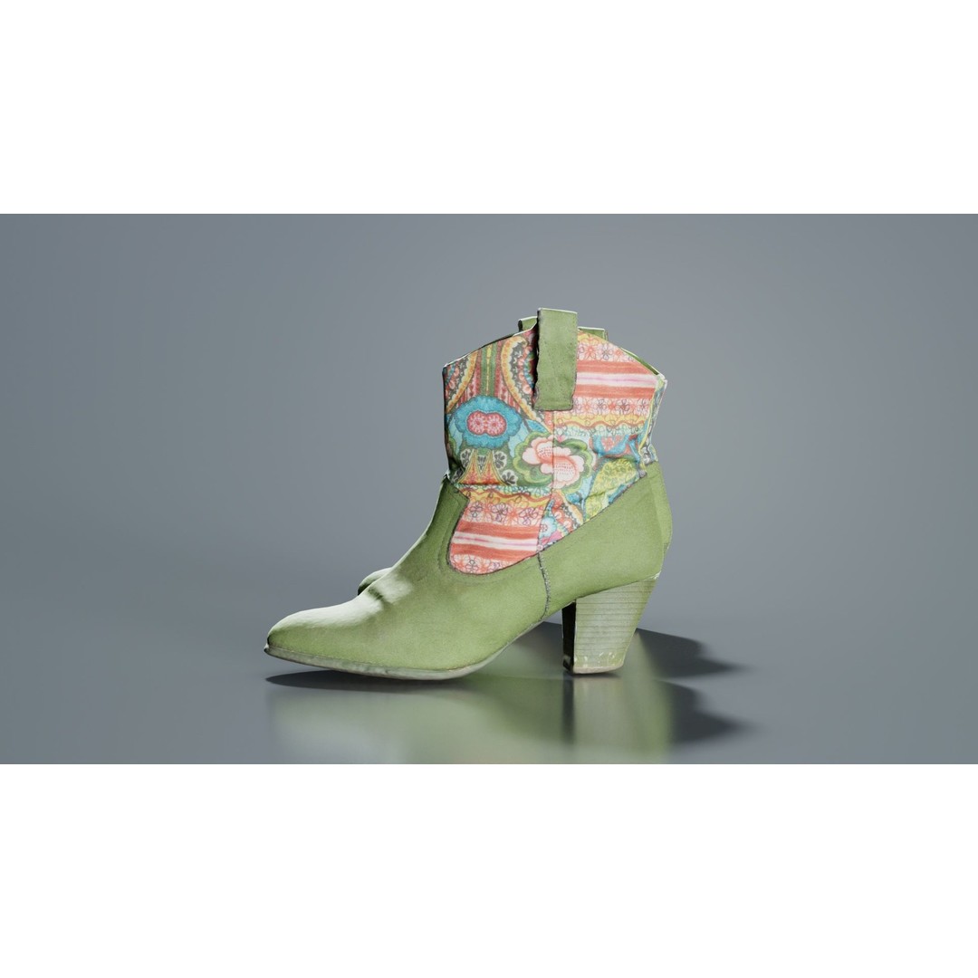 Green Flower Boot 3D Model – Low Poly Footwear, FBX & Blender - View 5