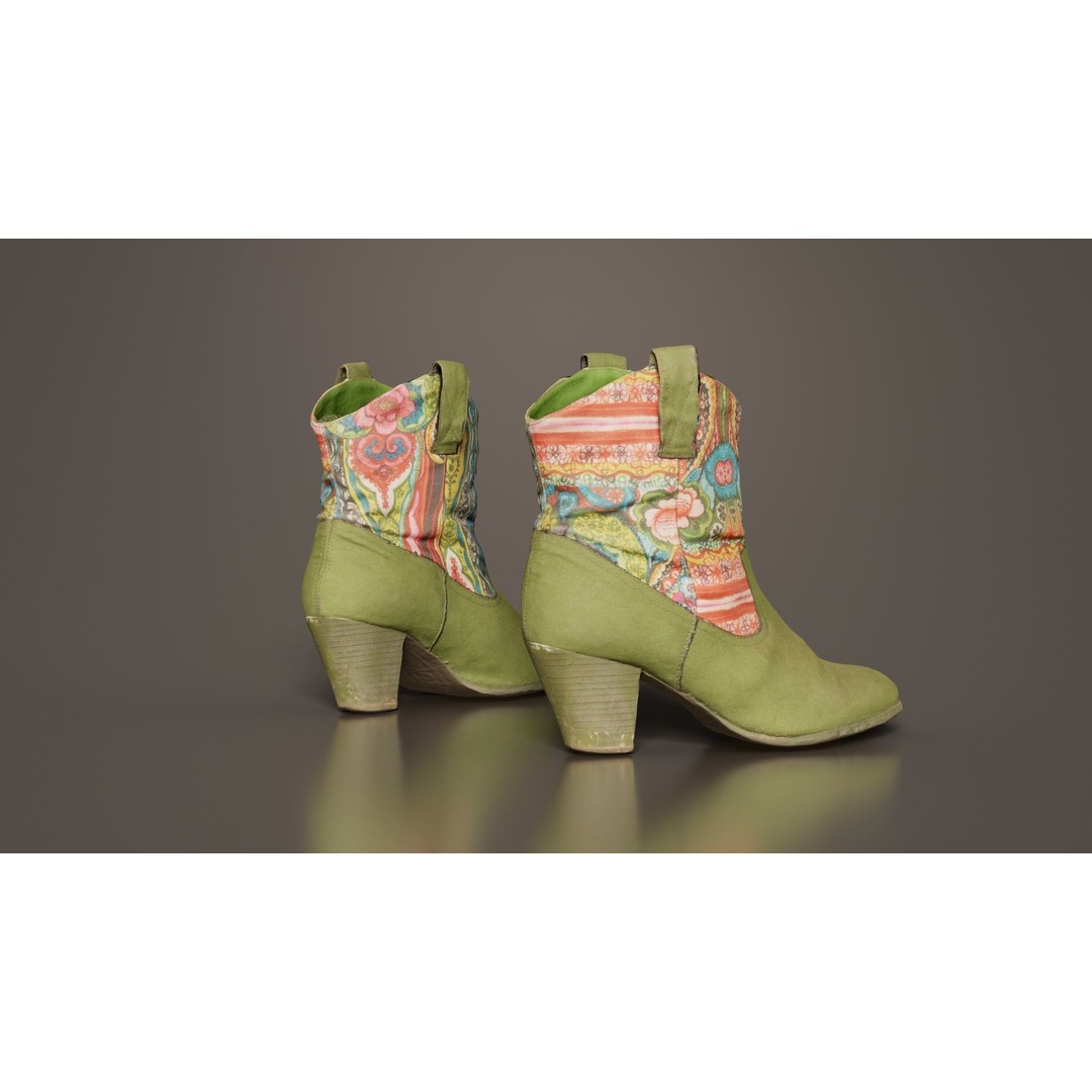 Green Flower Boot 3D Model – Low Poly Footwear, FBX & Blender - View 6