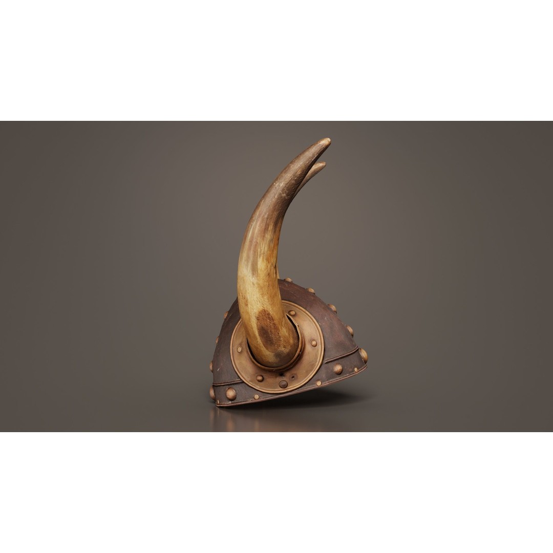 Horned Viking Helmet 3D Model – Low Poly Character Headwear, FBX - View 3