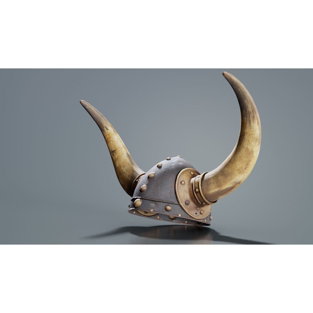 Horned Viking Helmet 3D Model – Low Poly Character Headwear, FBX - View 7