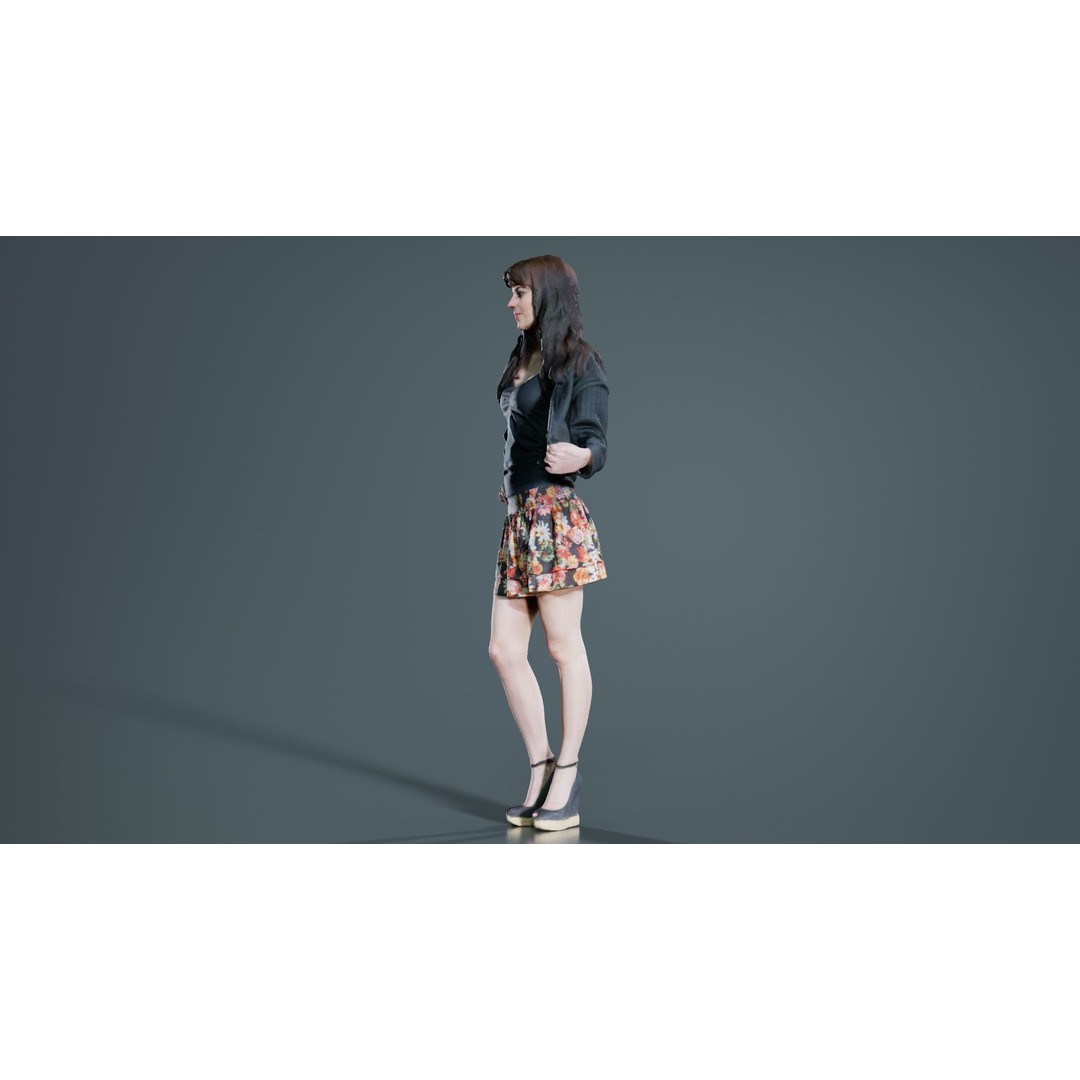 Woman 3D Model – Low Poly Character in Floral Skirt, FBX, Blender - View 10