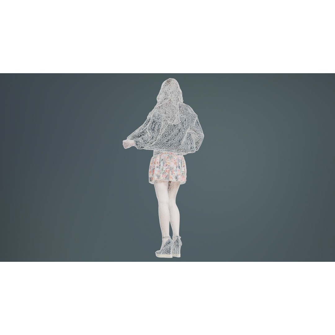 Woman 3D Model – Low Poly Character in Floral Skirt, FBX, Blender - View 12