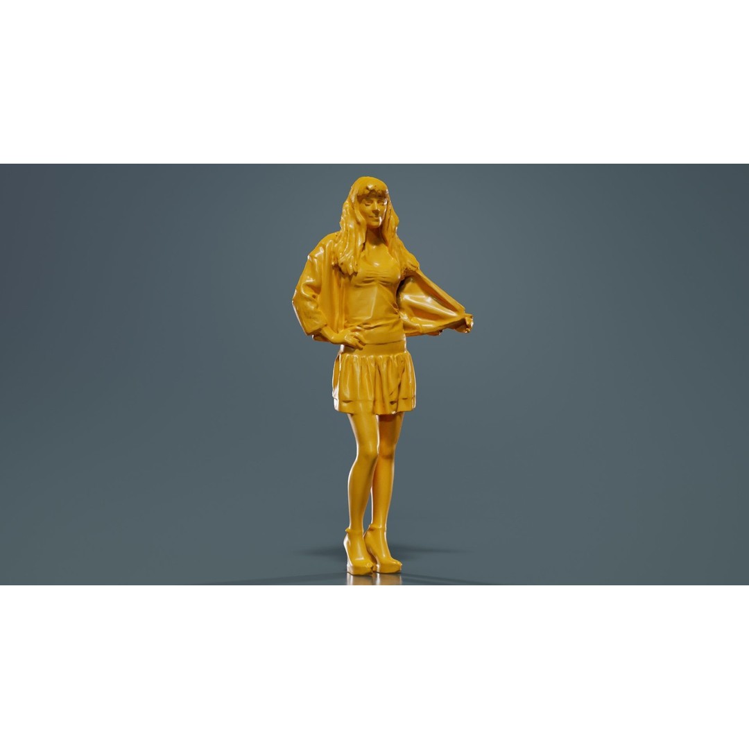 Woman 3D Model – Low Poly Character in Floral Skirt, FBX, Blender - View 14