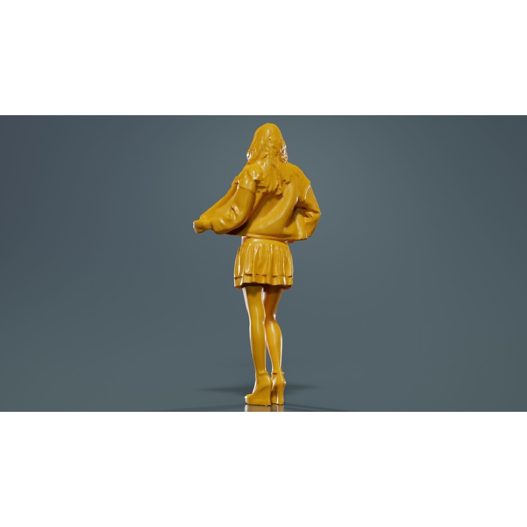 Woman 3D Model – Low Poly Character in Floral Skirt, FBX, Blender - View 15