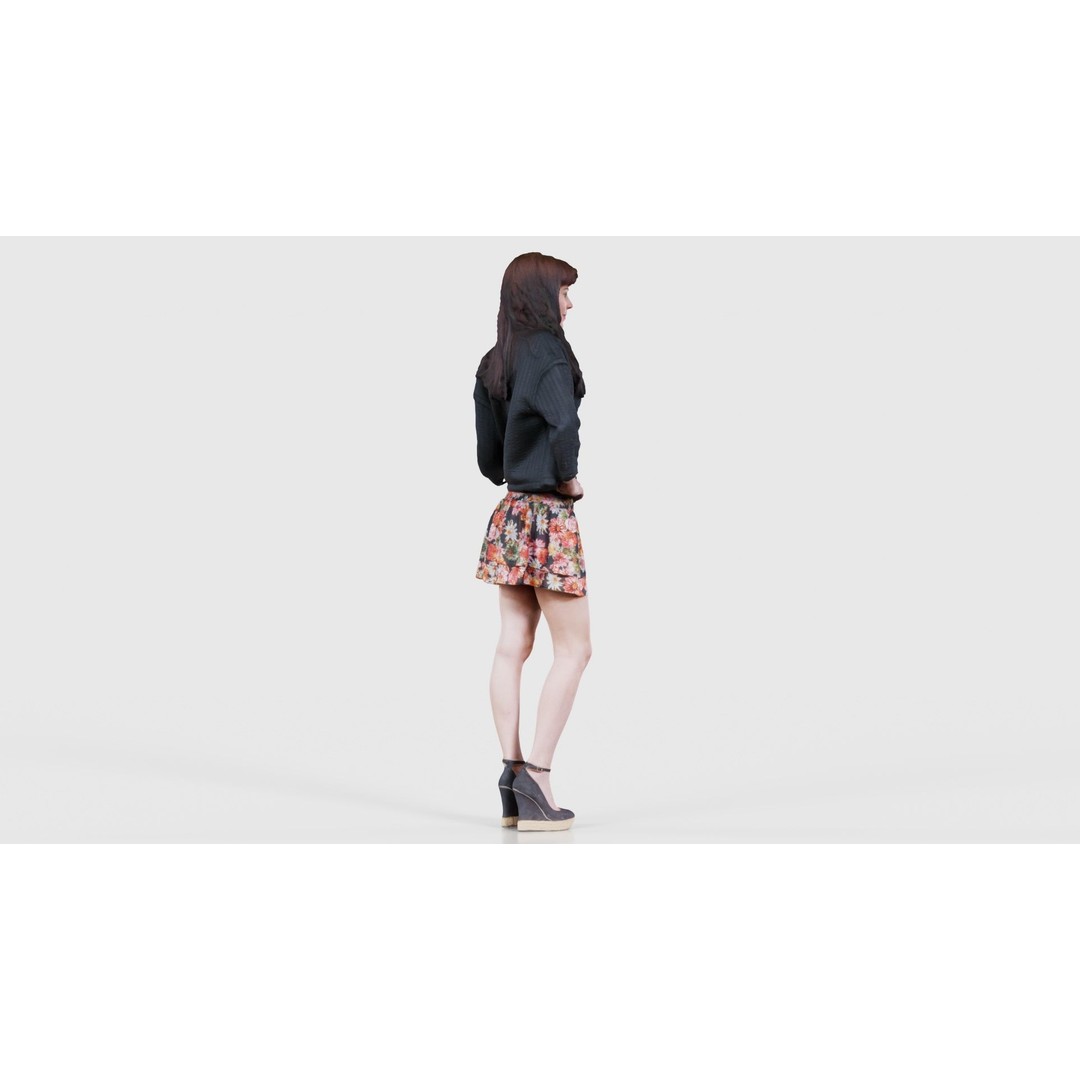 Woman 3D Model – Low Poly Character in Floral Skirt, FBX, Blender - View 20