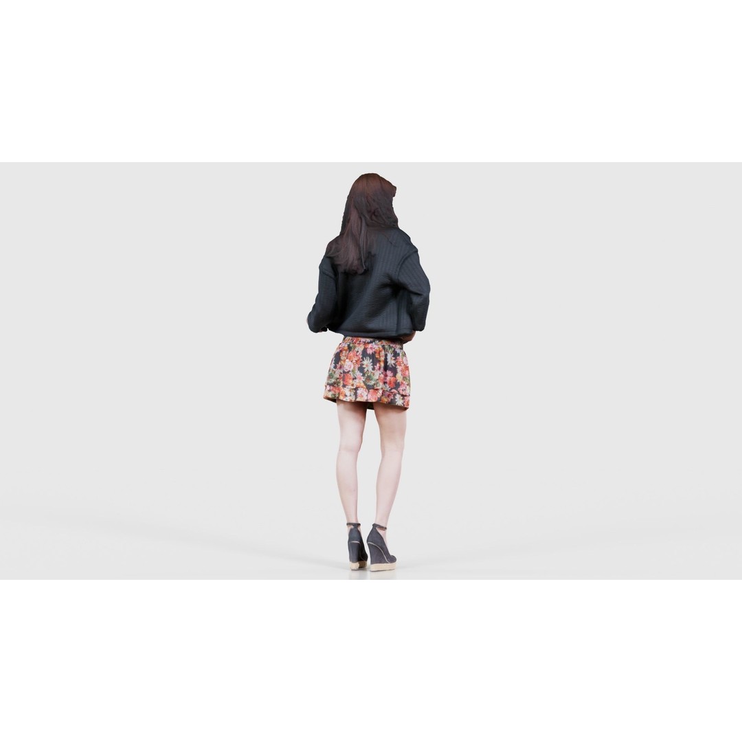 Woman 3D Model – Low Poly Character in Floral Skirt, FBX, Blender - View 21