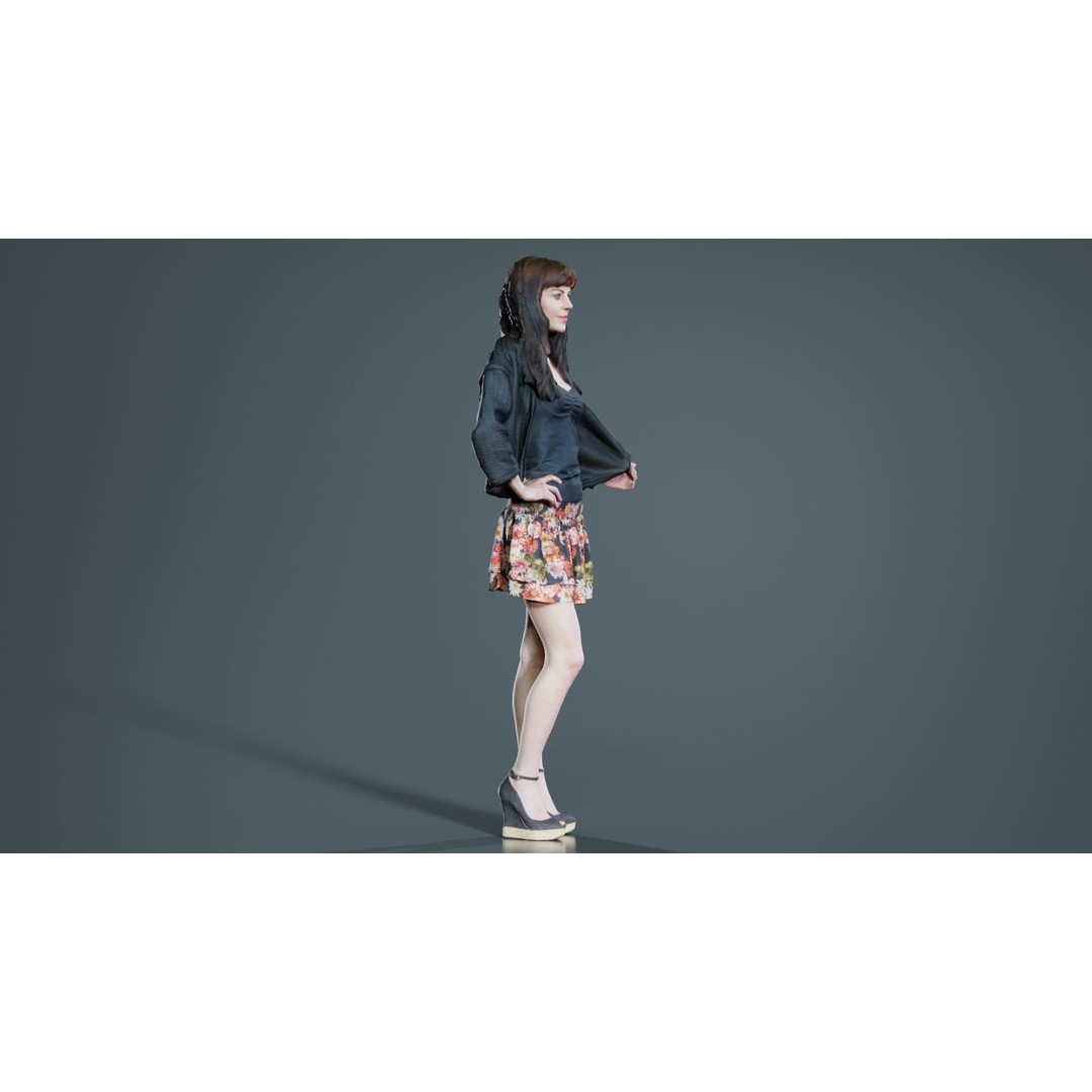 Woman 3D Model – Low Poly Character in Floral Skirt, FBX, Blender - View 3
