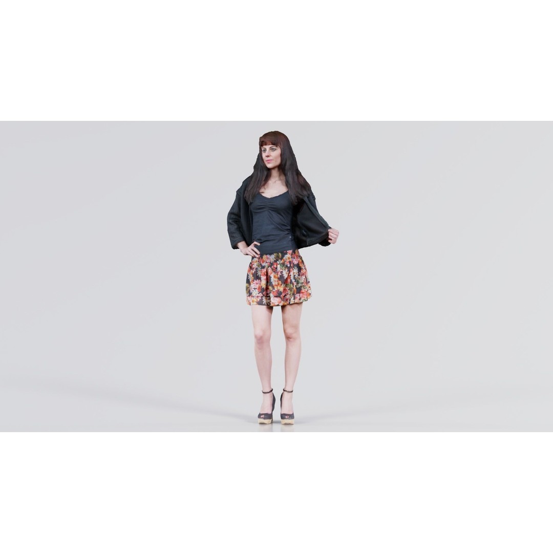 Woman 3D Model – Low Poly Character in Floral Skirt, FBX, Blender - View 5